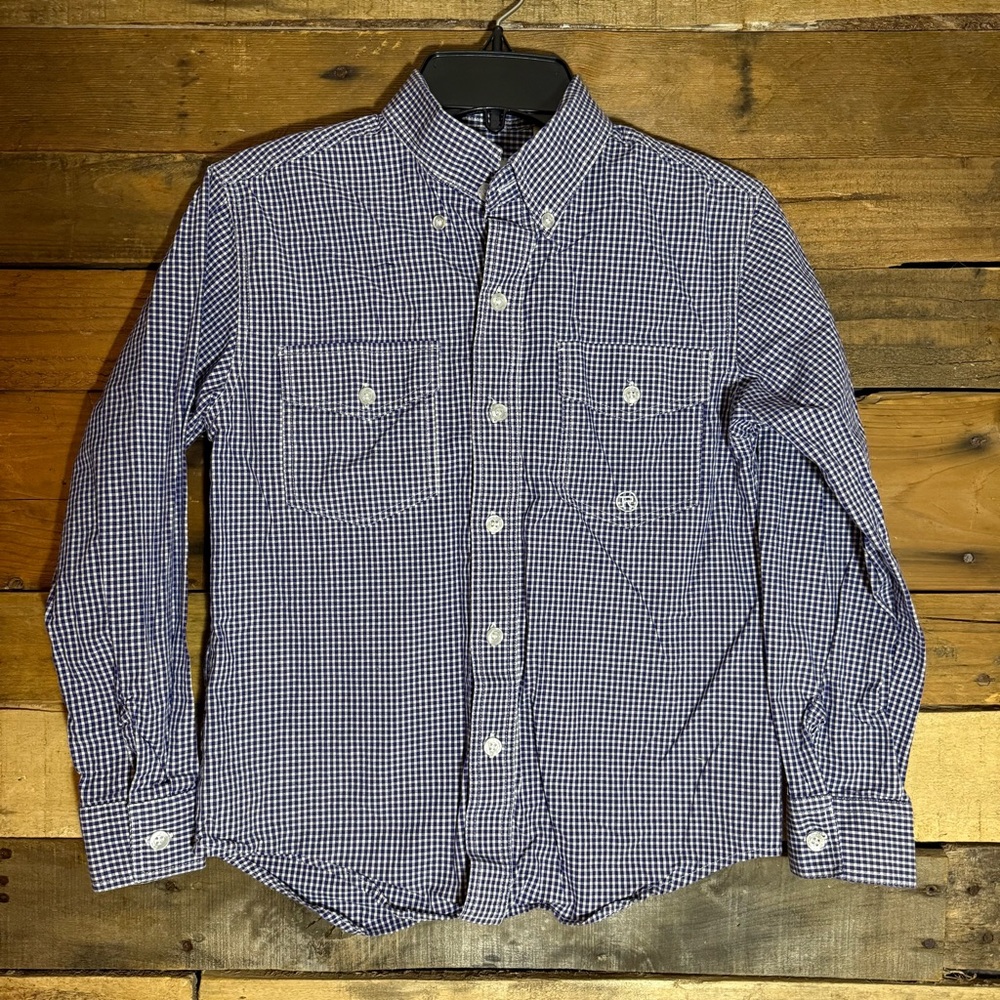 Roper Boys' Long Sleeve Button Down‎ Blue Plaid Western Shirt. Medium 8/10.